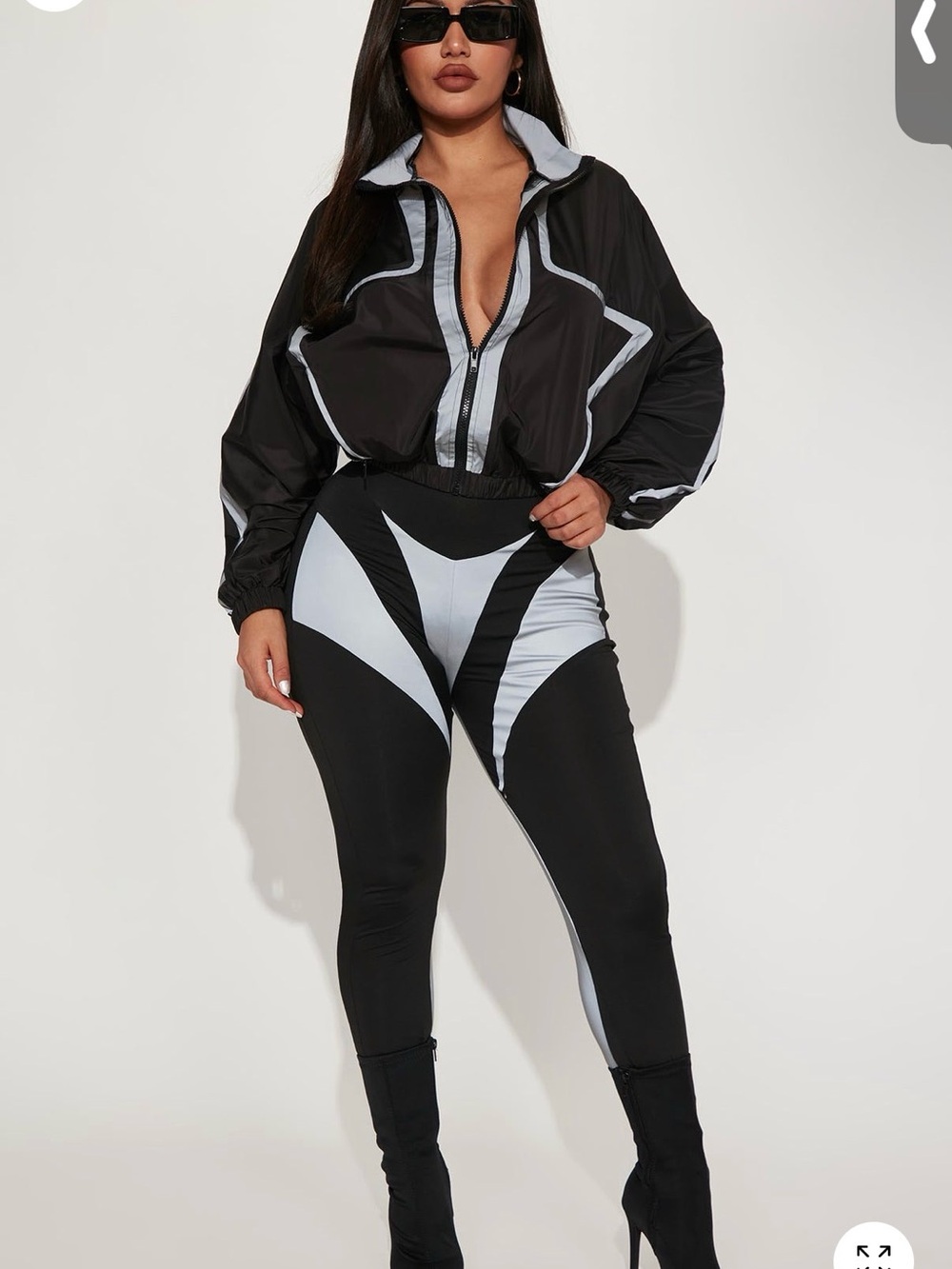 Fashion Nova Black & Light Gray Colorblock High-Waist Leggings